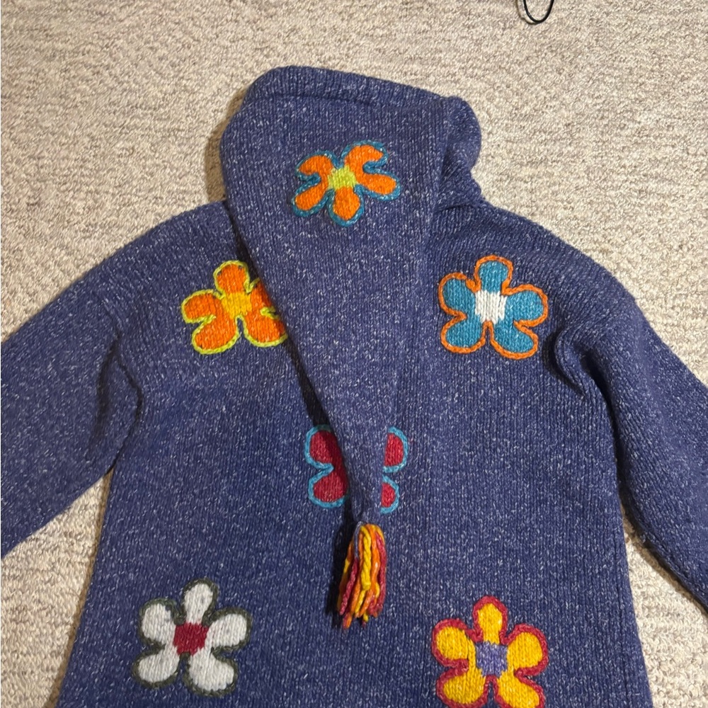 Floral Embroidered Blue Women's wool cardigan - Picture 10 of 16